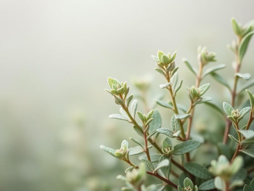 Hojas de salvia en niebla matinal